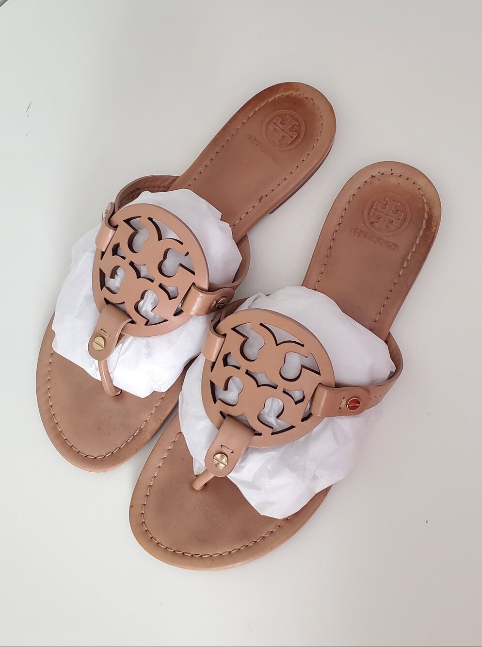 Tory Burch Miller Leather Logo Thong Sandals Size 9 - Picture 3 of 8